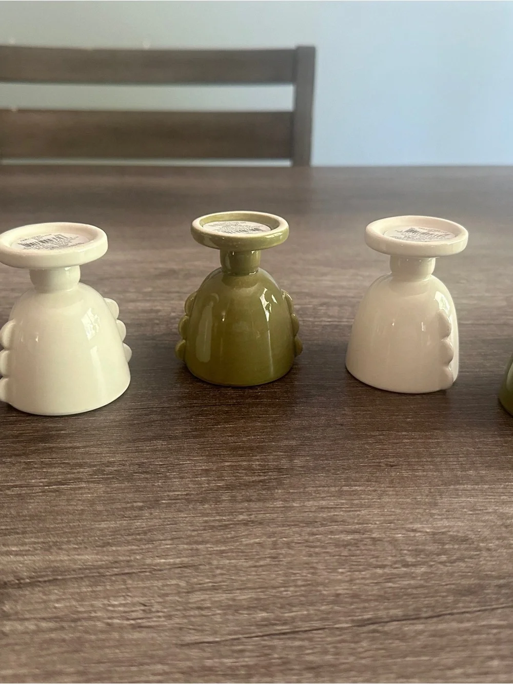 Set of 4 Ceramic Egg Cups, Green & White, Pedestal Round Glossy Finish